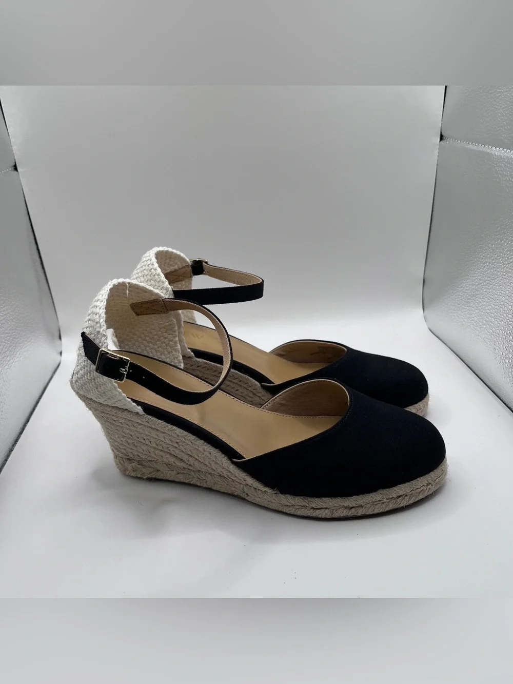 J.Crew Ankle-strap espadrille wedges black size 8